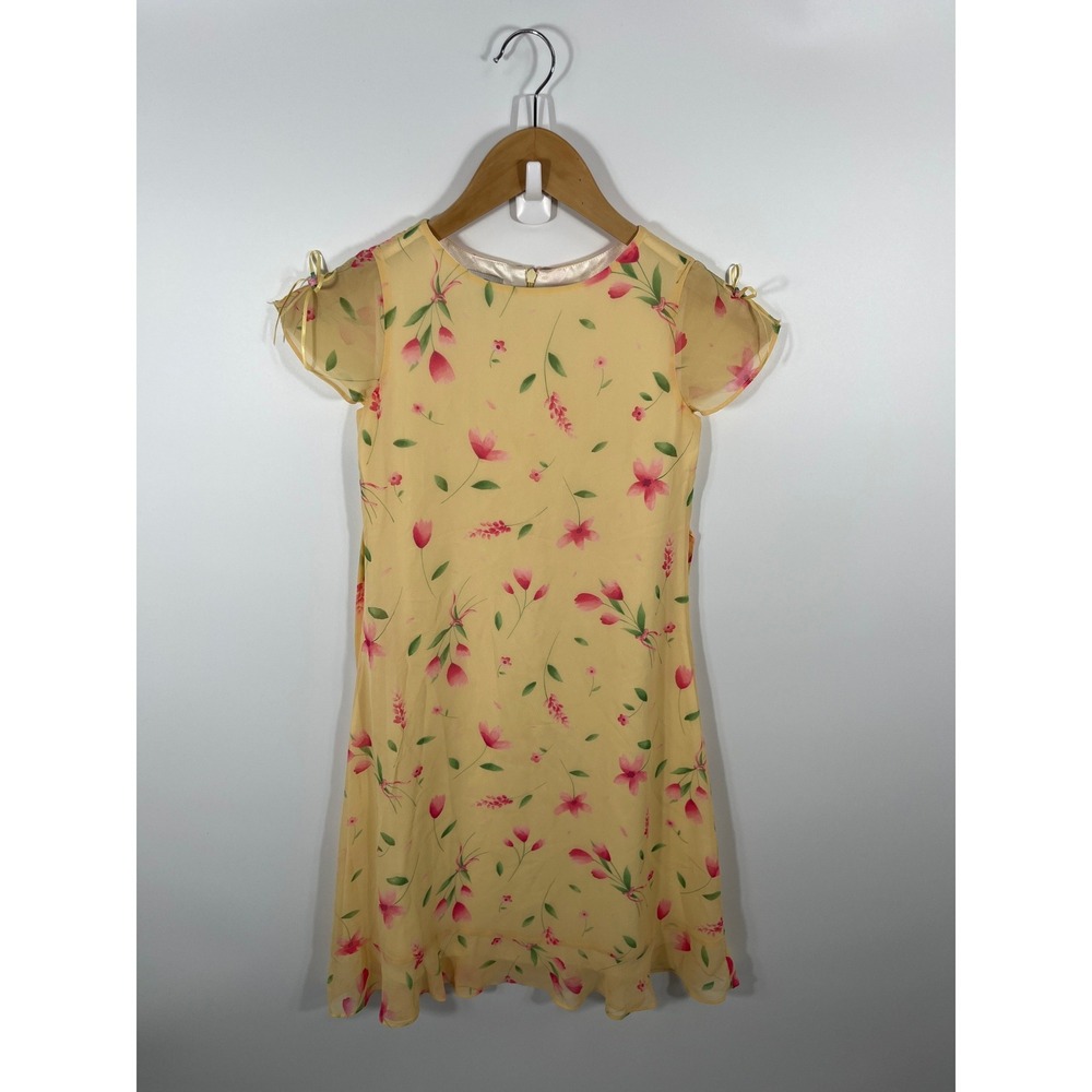 Vintage Talbots Kids Girls Long Dress 7 Yellow Floral Bow Formal Event Modest